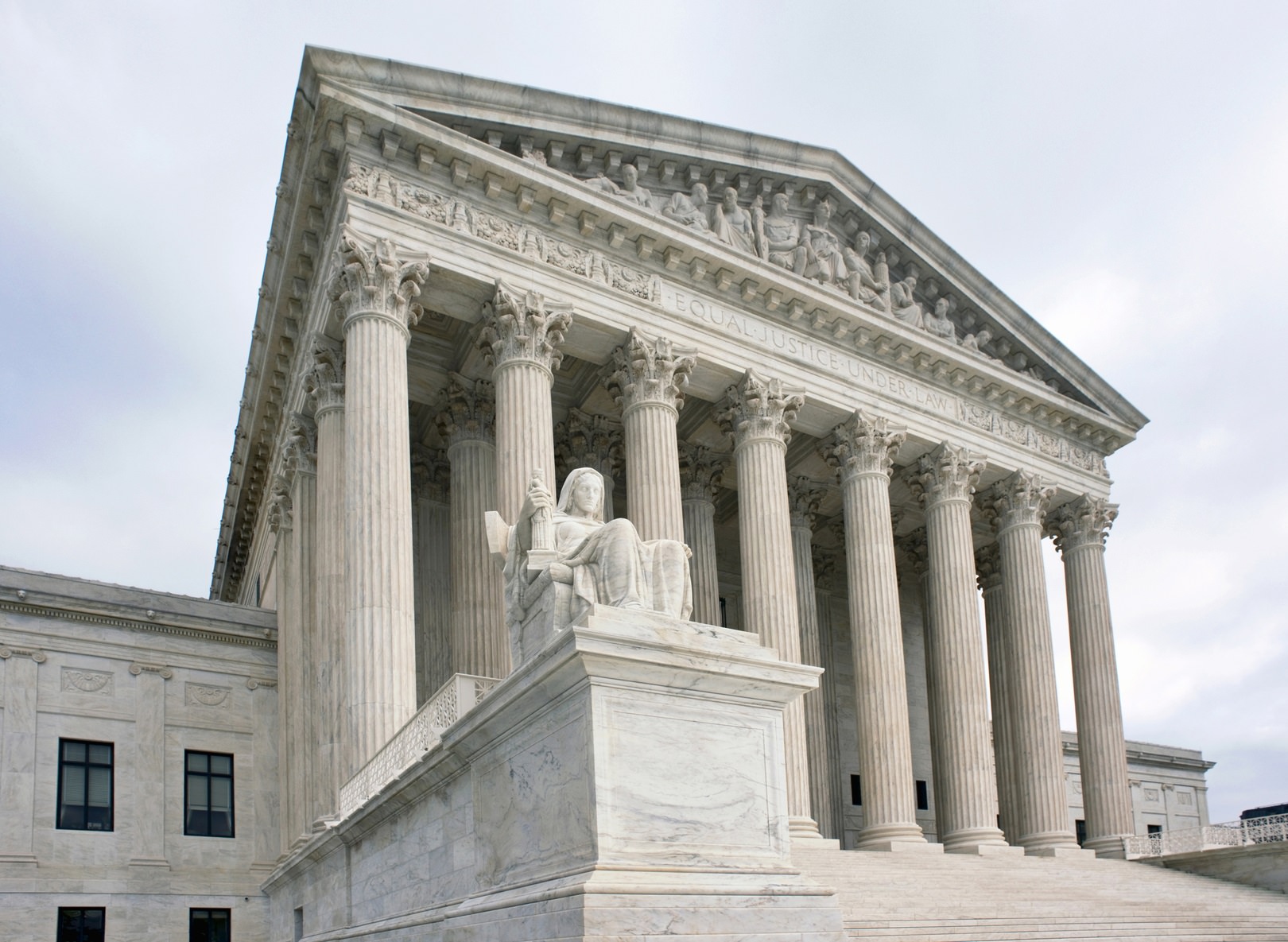 Supreme Court building in Washington DC. Equal Justice Under Law.