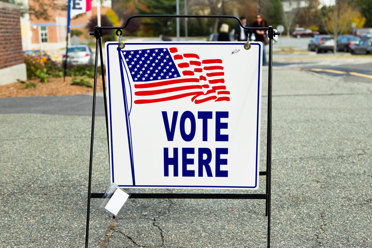 An election polling place station during a United States election.