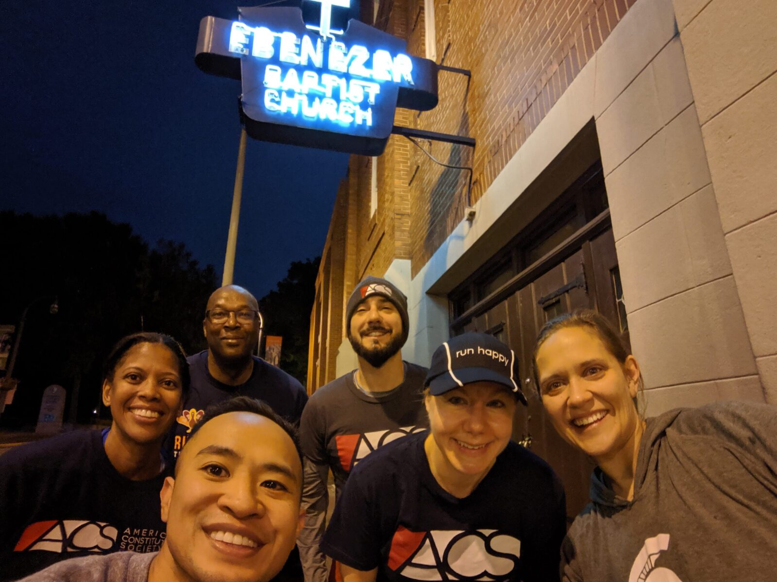 The author (back left) and other ACSers out for an early morning run during the 2019 Atlanta convening.