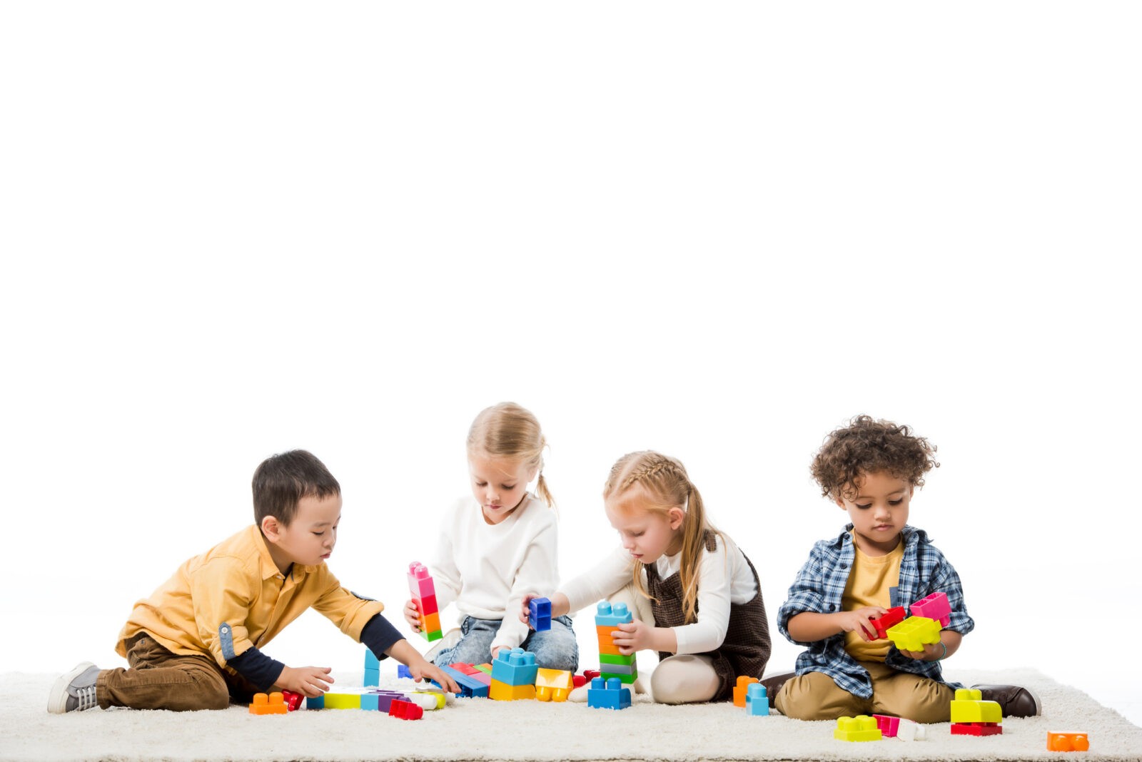 Children playing with wooden blocks