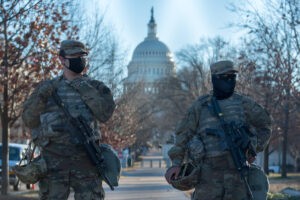 2 Armed National Guardsmen on security detail at the U.S. Capitol
